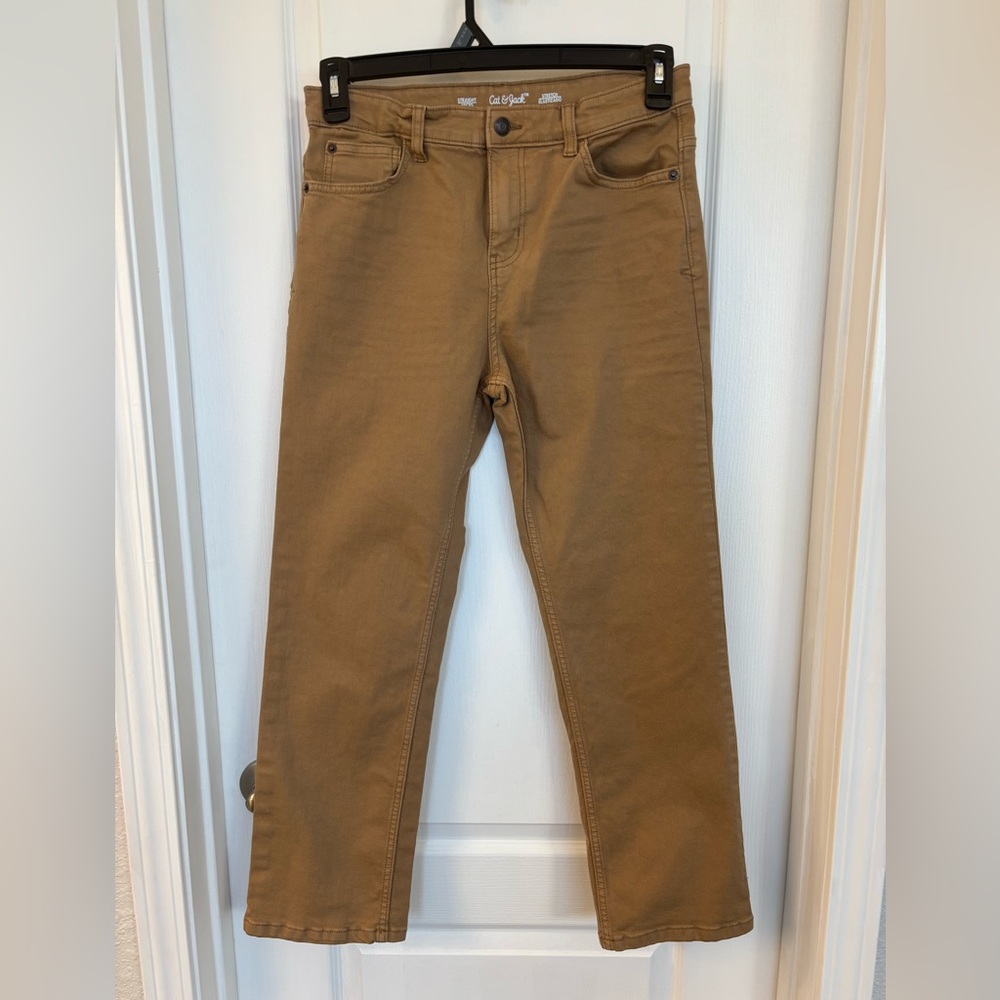 Boy’s Cat & Jack Size 16 Elastic Straight Dark Khaki Brown Jean Pants